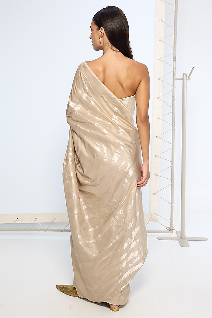 Beige Silk Zari Handwoven Wedding Saree Set by Ekaya at Pernia's Pop Up Shop