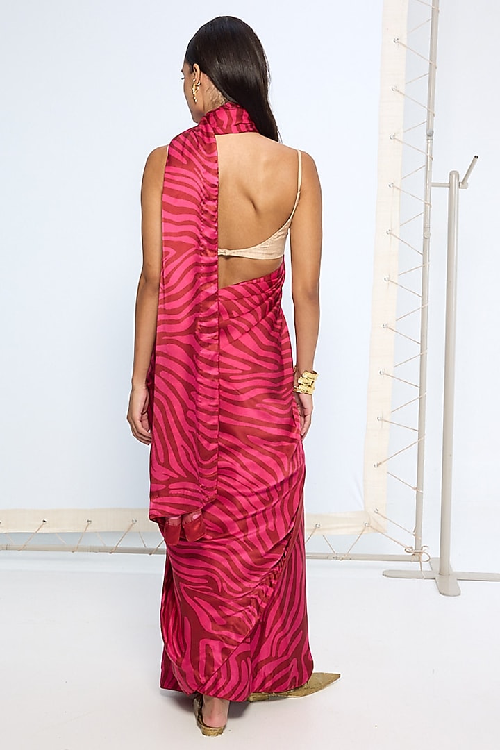 Pink & Maroon Silk Printed Handwoven Party Wear Saree by Ekaya at Pernia's Pop Up Shop