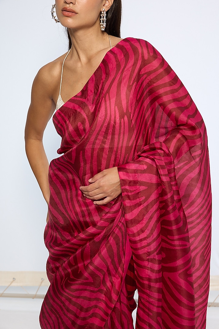 Pink & Maroon Silk Printed Handwoven Party Wear Saree by Ekaya at Pernia's Pop Up Shop