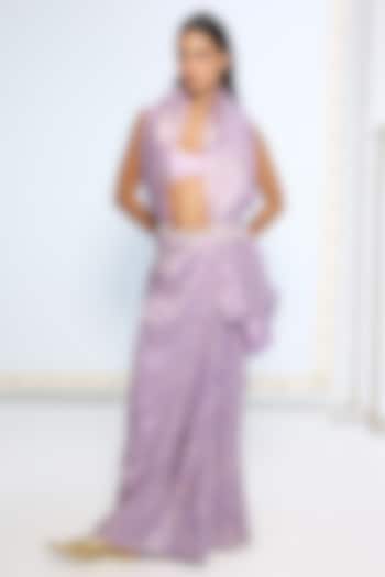 Lavender Silk Zari Handwoven Wedding Saree Set by Ekaya at Pernia's Pop Up Shop