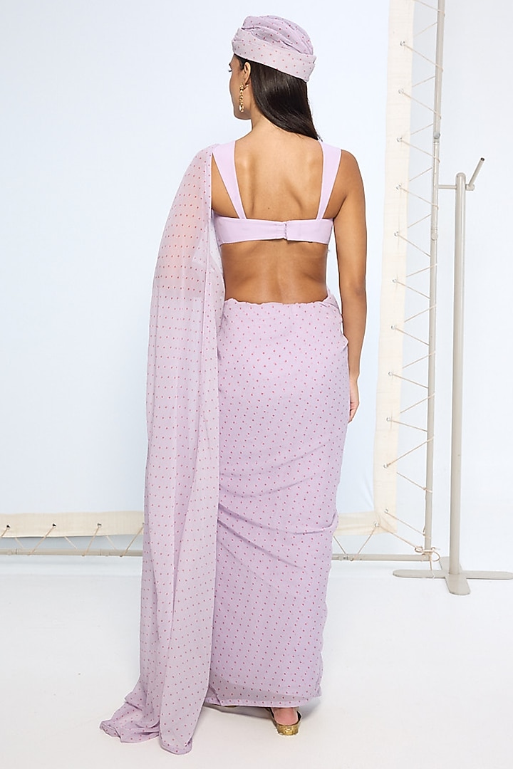 Lavender Chiffon Polka Dot Printed Party Wear Saree Set by Ekaya at Pernia's Pop Up Shop