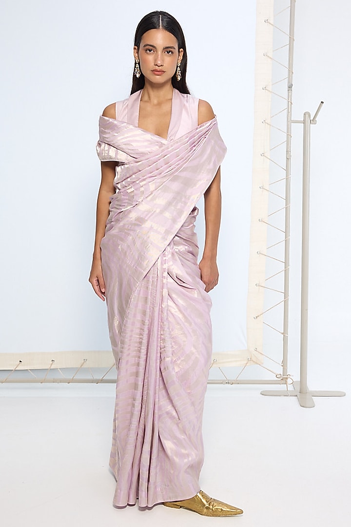 Lavender Pure Silk Zari Handwoven Wedding Saree Set by Ekaya at Pernia's Pop Up Shop