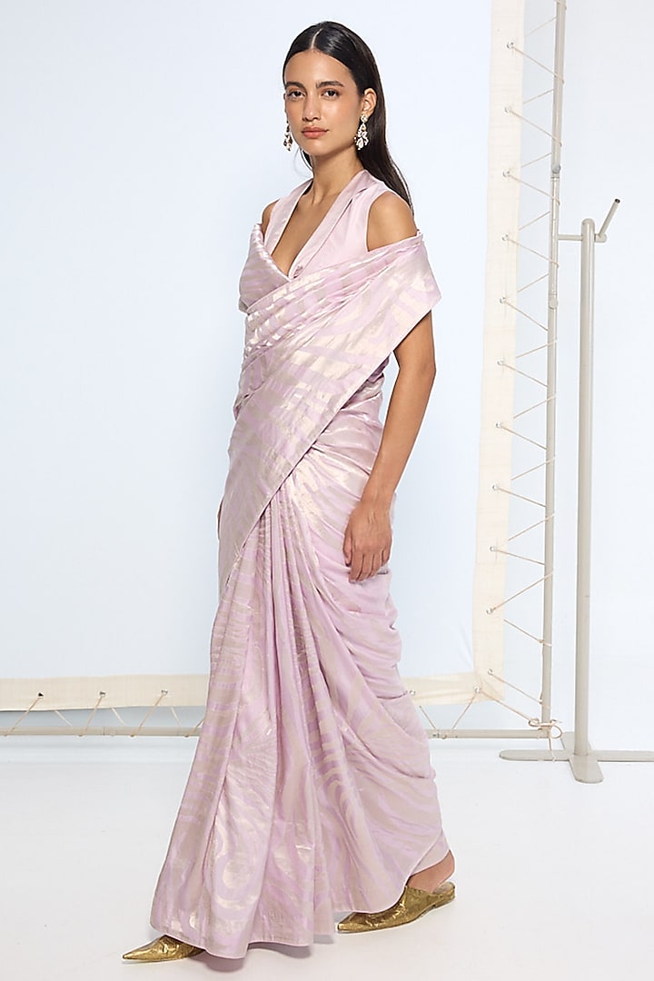 Lavender Pure Silk Zari Handwoven Wedding Saree Set by Ekaya at Pernia's Pop Up Shop