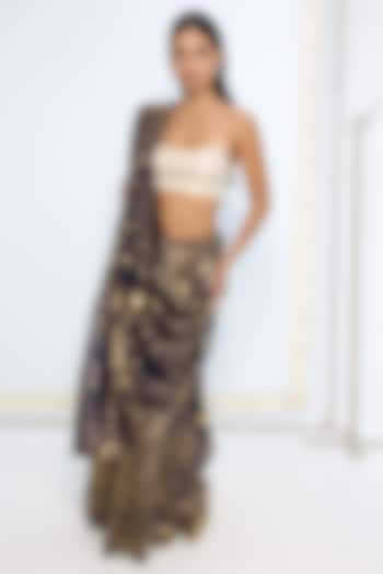 Black & Gold Silk Zari Handwoven Wedding Saree Set by Ekaya at Pernia's Pop Up Shop