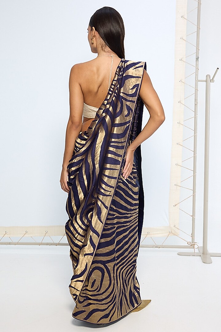 Black & Gold Silk Zari Handwoven Wedding Saree Set by Ekaya at Pernia's Pop Up Shop