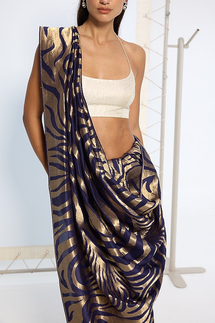 Black & Gold Silk Zari Handwoven Wedding Saree Set by Ekaya at Pernia's Pop Up Shop