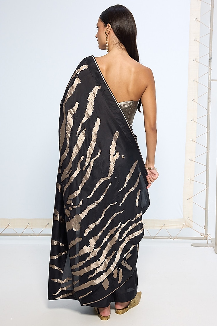 Black & Silver Silk Zari Handwoven Wedding Saree Set by Ekaya at Pernia's Pop Up Shop