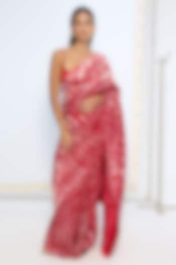 Red Silk Zari Handwoven Wedding Saree Set by Ekaya at Pernia's Pop Up Shop