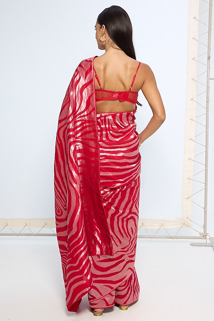 Red Silk Zari Handwoven Wedding Saree Set by Ekaya at Pernia's Pop Up Shop