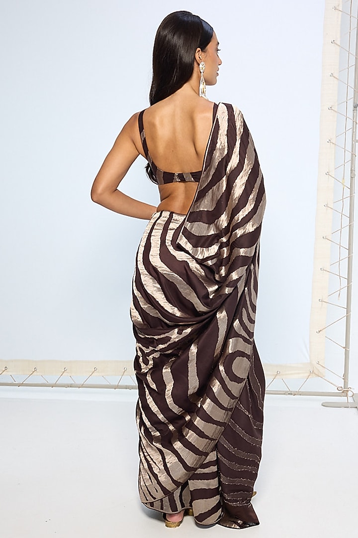 Chocolate Brown Silk Zari Handwoven Wedding Saree Set by Ekaya at Pernia's Pop Up Shop
