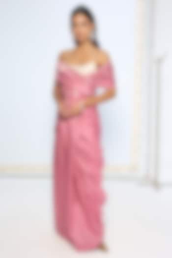 Dusty Pink Silk Zari Handwoven Wedding Saree Set by Ekaya at Pernia's Pop Up Shop