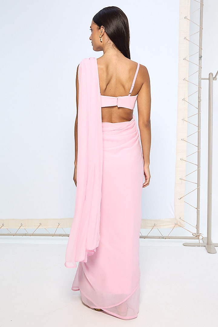 Pink Chiffon Party Wear Saree Set With Pallu Loop by Ekaya at Pernia's Pop Up Shop