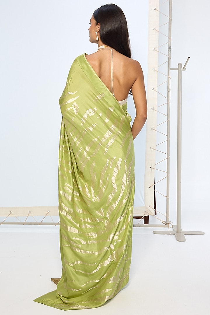 Sage Green Silk Zari Embroidered Banarasi Handwoven Wedding Saree by Ekaya at Pernia's Pop Up Shop
