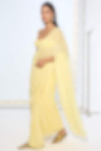 Lime Yellow Pure Chiffon Polka Dot Party Wear Saree by Ekaya at Pernia's Pop Up Shop