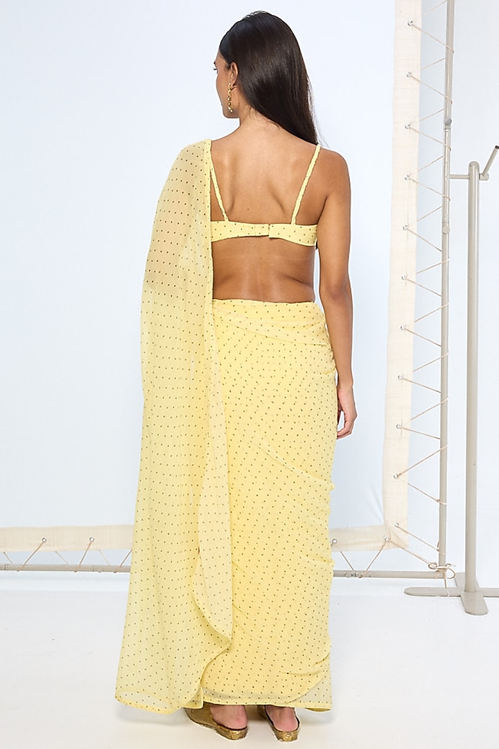 Lime Yellow Pure Chiffon Polka Dot Party Wear Saree by Ekaya at Pernia's Pop Up Shop