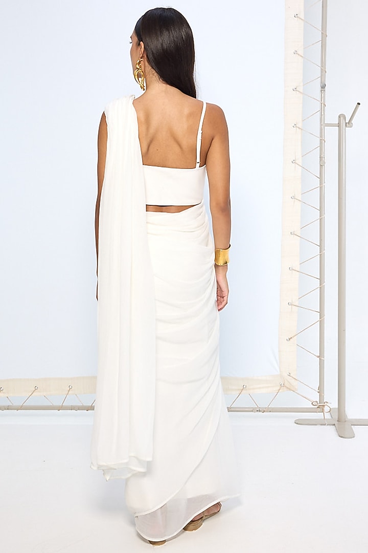 White Pure Chiffon Party Wear Saree by Ekaya at Pernia's Pop Up Shop