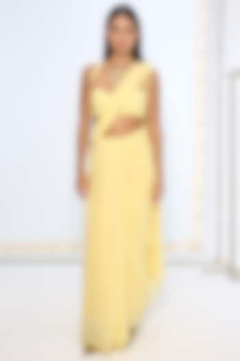 Yellow Pure Chiffon Party Wear Saree by Ekaya at Pernia's Pop Up Shop