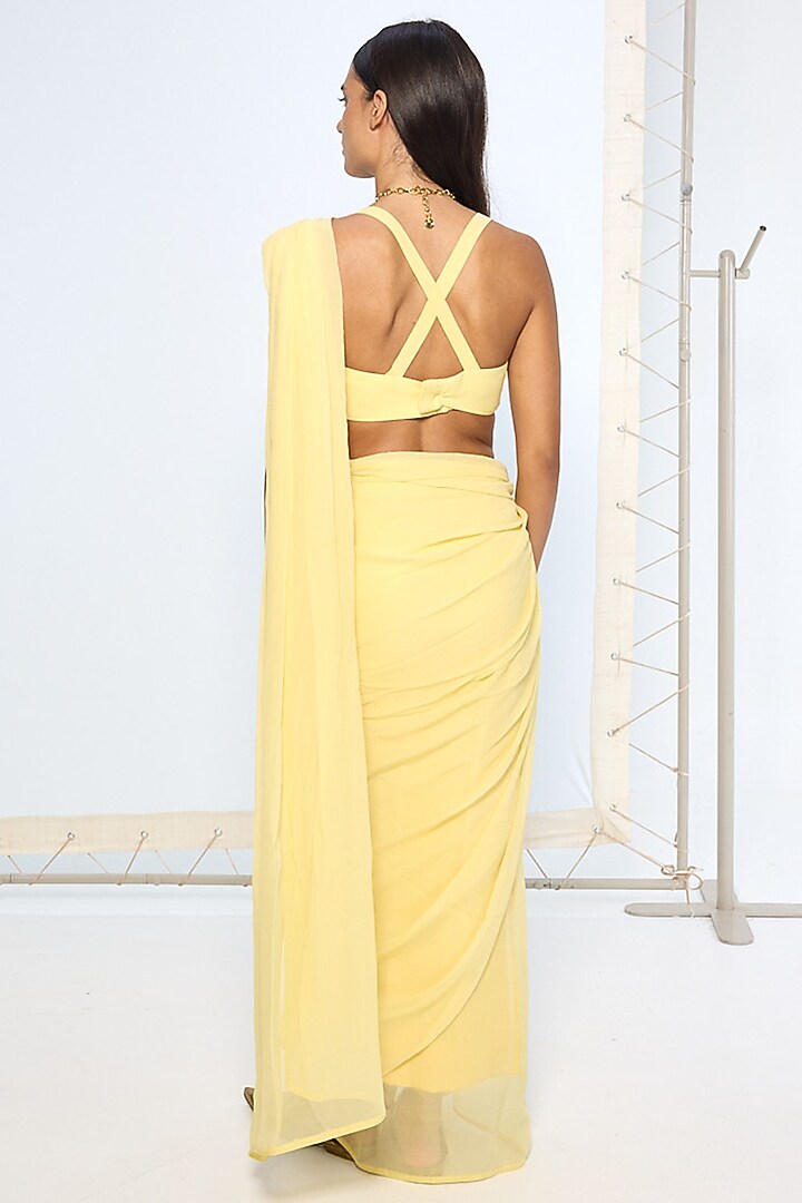 Yellow Pure Chiffon Party Wear Saree by Ekaya at Pernia's Pop Up Shop