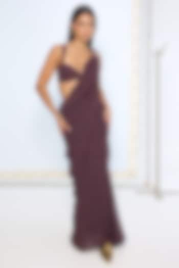 Maroon Pure Chiffon Polka Dot Party Wear Saree by Ekaya at Pernia's Pop Up Shop