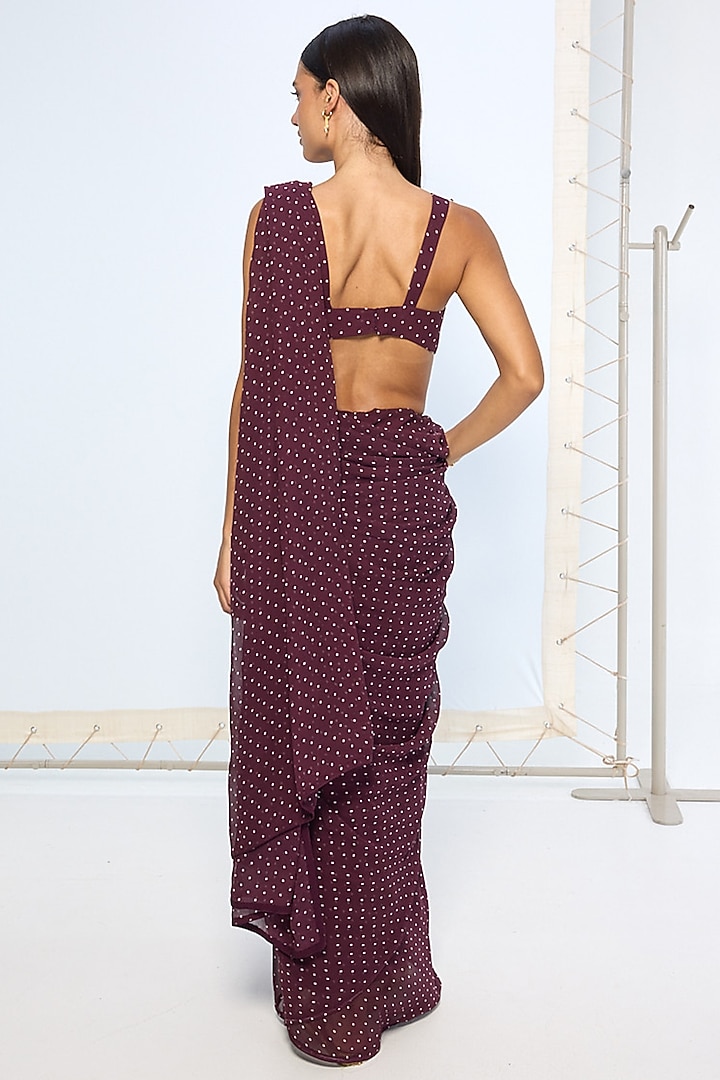Maroon Pure Chiffon Polka Dot Party Wear Saree by Ekaya at Pernia's Pop Up Shop