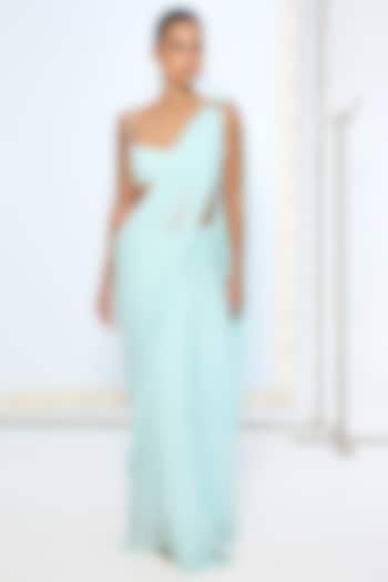 Ice Blue Pure Chiffon Party Wear Saree by Ekaya at Pernia's Pop Up Shop