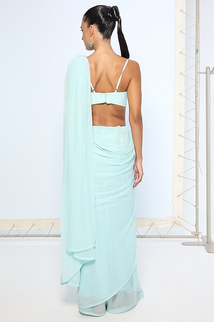 Ice Blue Pure Chiffon Party Wear Saree by Ekaya at Pernia's Pop Up Shop