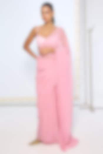 Pink Pure Chiffon Polka Dot Party Wear Saree by Ekaya at Pernia's Pop Up Shop