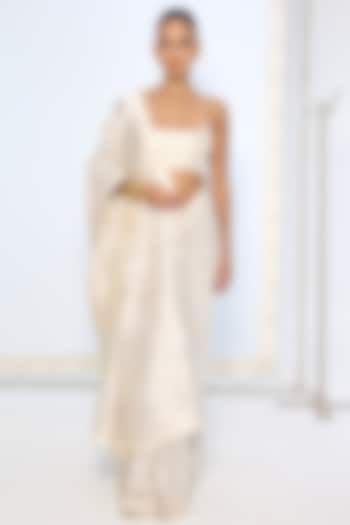 Ivory Pure Silk Zari Embroidered Banarasi Handwoven Wedding Saree by Ekaya at Pernia's Pop Up Shop