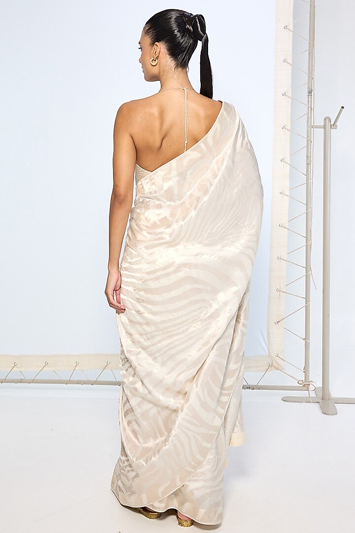Ivory Pure Silk Zari Embroidered Banarasi Handwoven Wedding Saree by Ekaya at Pernia's Pop Up Shop