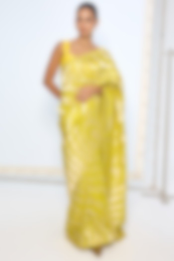 Citrine Yellow Pure Silk Zari Embroidered Banarasi Handwoven Wedding Saree by Ekaya at Pernia's Pop Up Shop