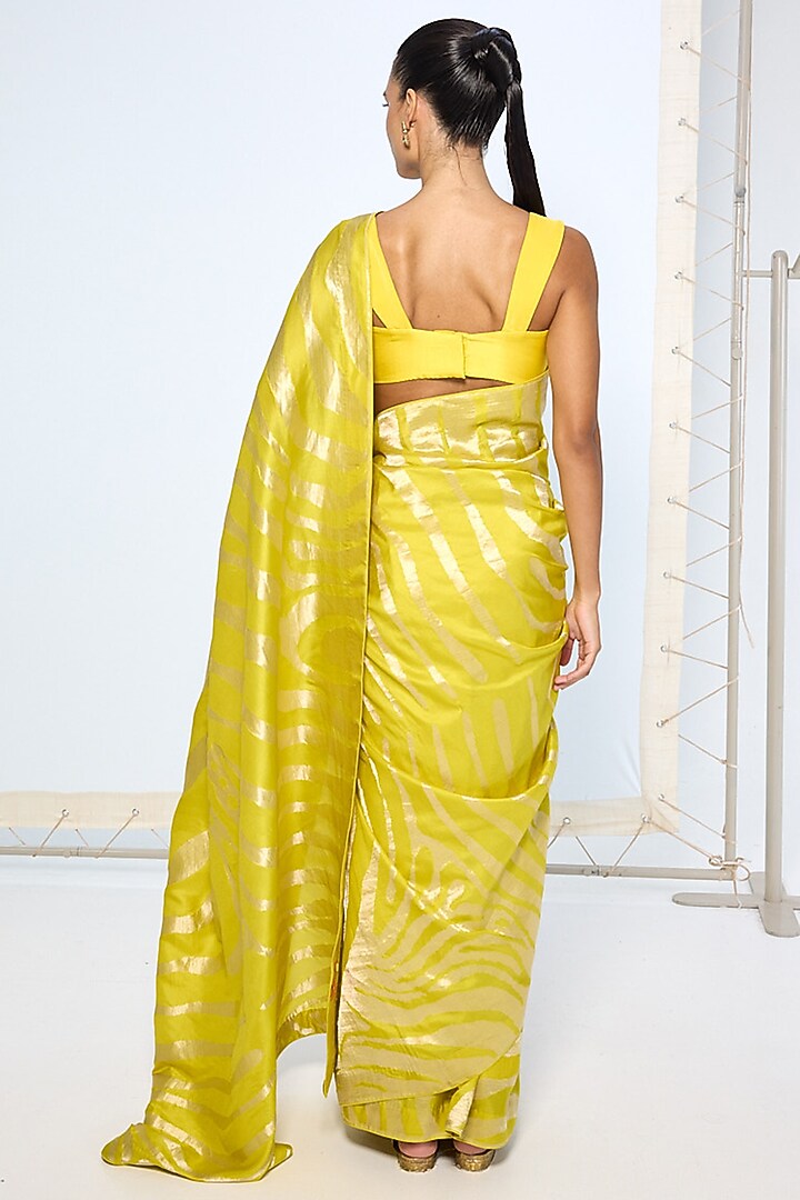 Citrine Yellow Pure Silk Zari Embroidered Banarasi Handwoven Wedding Saree by Ekaya at Pernia's Pop Up Shop