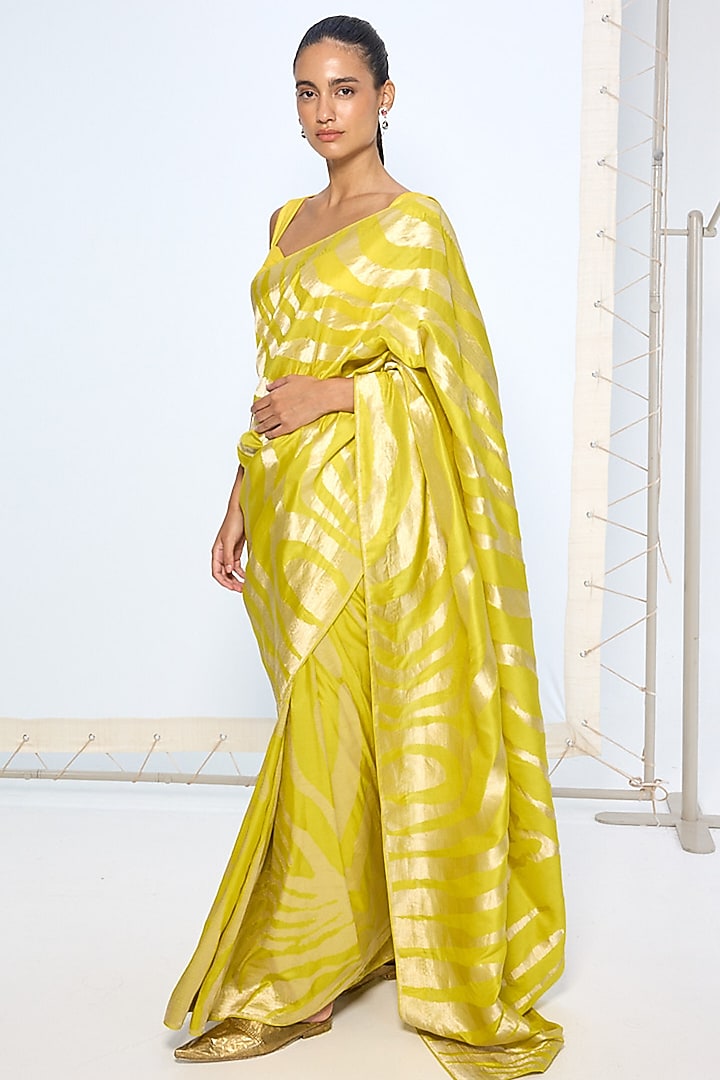 Citrine Yellow Pure Silk Zari Embroidered Banarasi Handwoven Wedding Saree by Ekaya at Pernia's Pop Up Shop