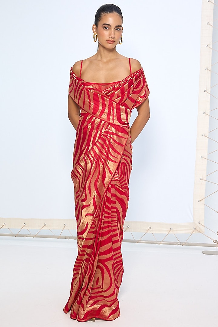 Red Pure Silk Zari Embroidered Banarasi Handwoven Wedding Saree by Ekaya at Pernia's Pop Up Shop