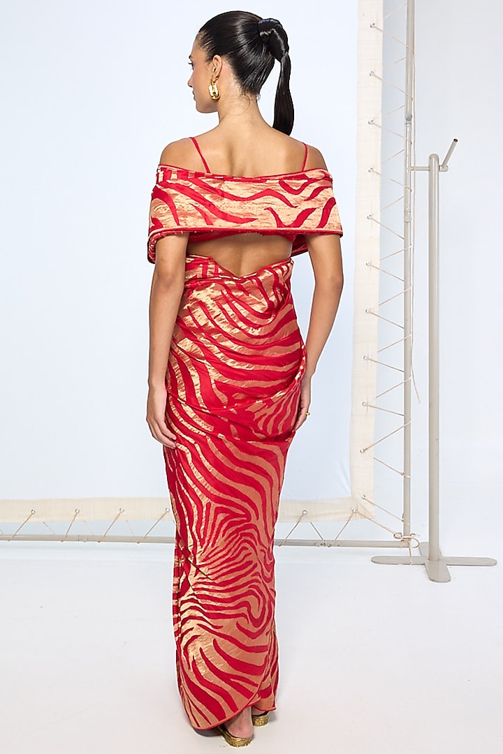 Red Pure Silk Zari Embroidered Banarasi Handwoven Wedding Saree by Ekaya at Pernia's Pop Up Shop