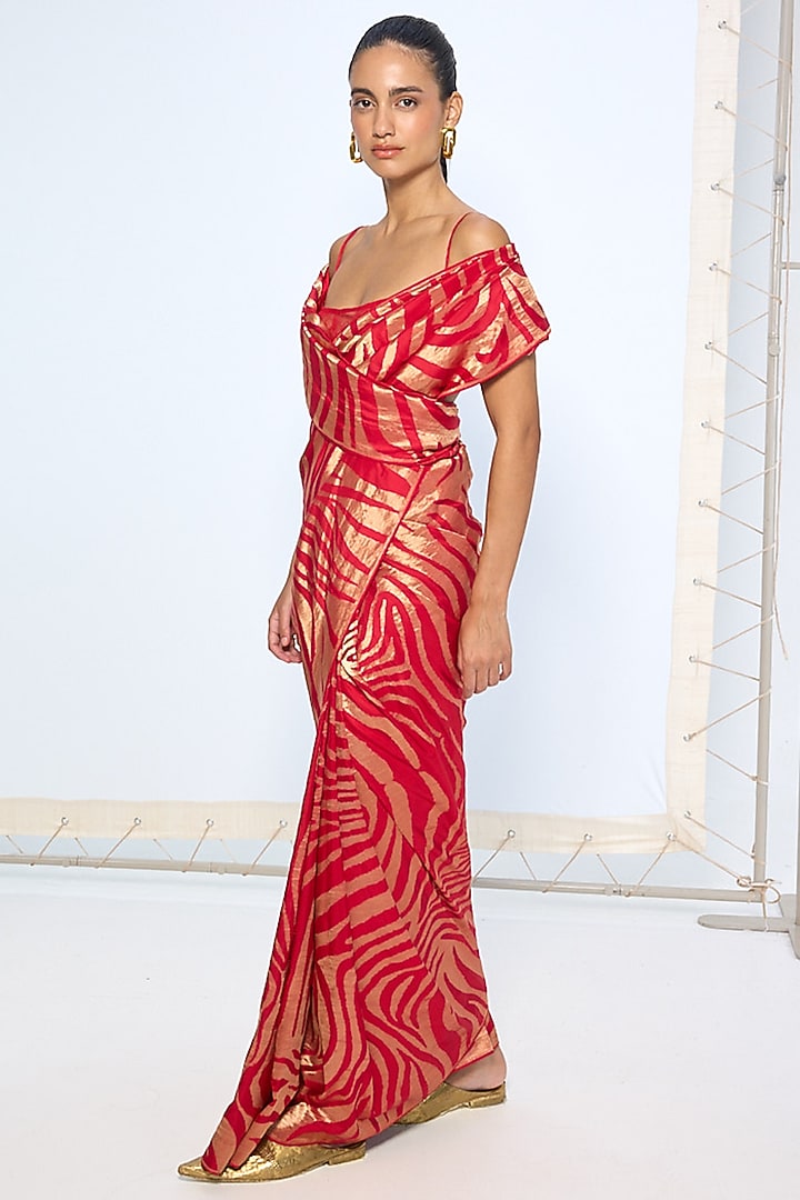 Red Pure Silk Zari Embroidered Banarasi Handwoven Wedding Saree by Ekaya at Pernia's Pop Up Shop
