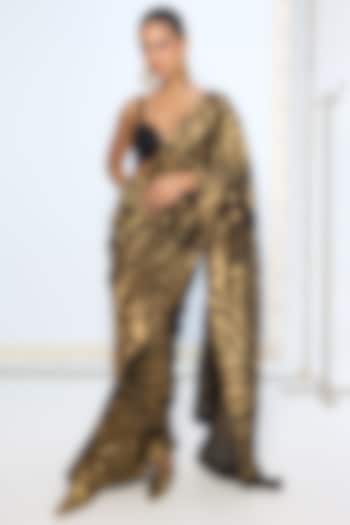 Black Pure Silk Zari Embroidered Banarasi Handwoven Wedding Saree by Ekaya at Pernia's Pop Up Shop