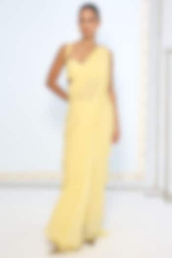 Yellow Pure Chiffon Party Wear Saree by Ekaya at Pernia's Pop Up Shop