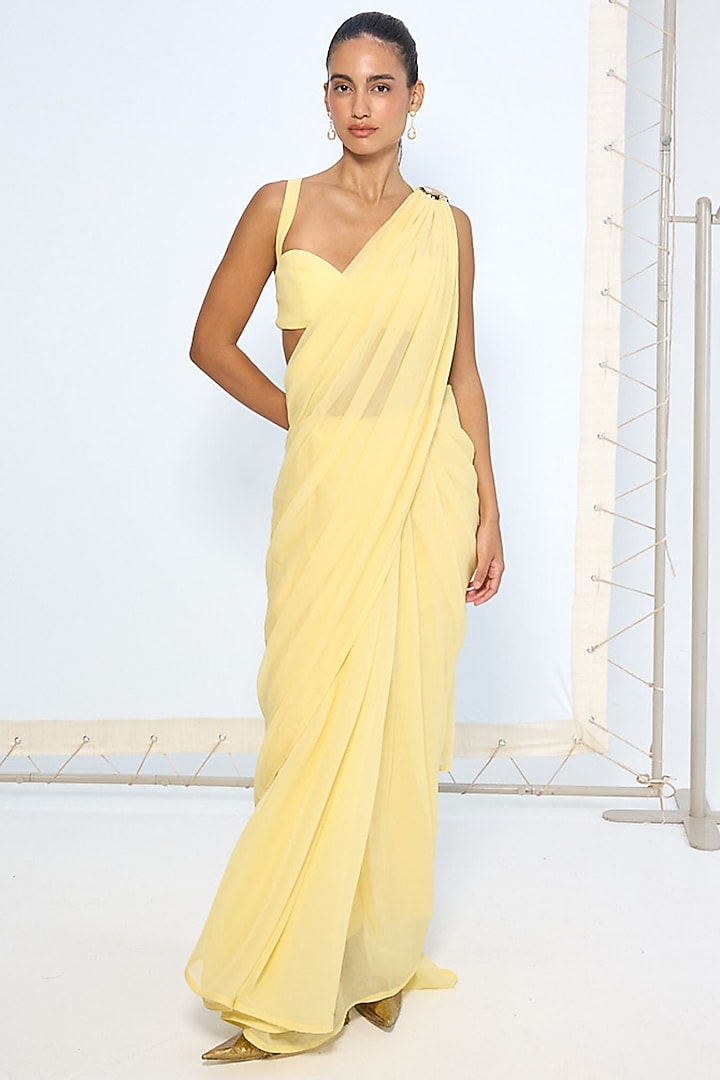 Yellow Pure Chiffon Party Wear Saree by Ekaya at Pernia's Pop Up Shop