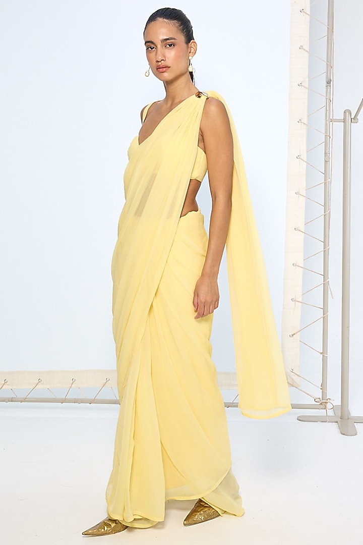 Yellow Pure Chiffon Party Wear Saree by Ekaya at Pernia's Pop Up Shop