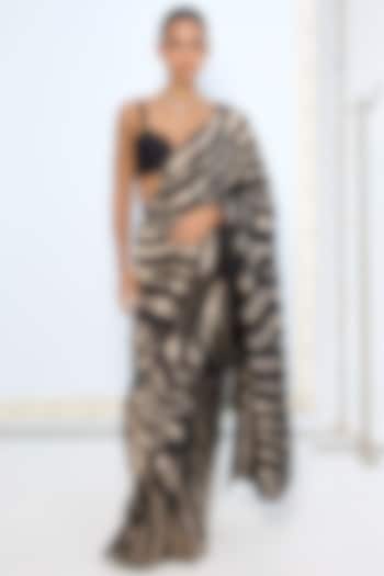 Black & Silver Pure Silk Zari Embroidered Banarasi Handwoven Wedding Saree by Ekaya at Pernia's Pop Up Shop