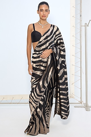Black & Silver Pure Silk Zari Embroidered Banarasi Handwoven Saree by Ekaya