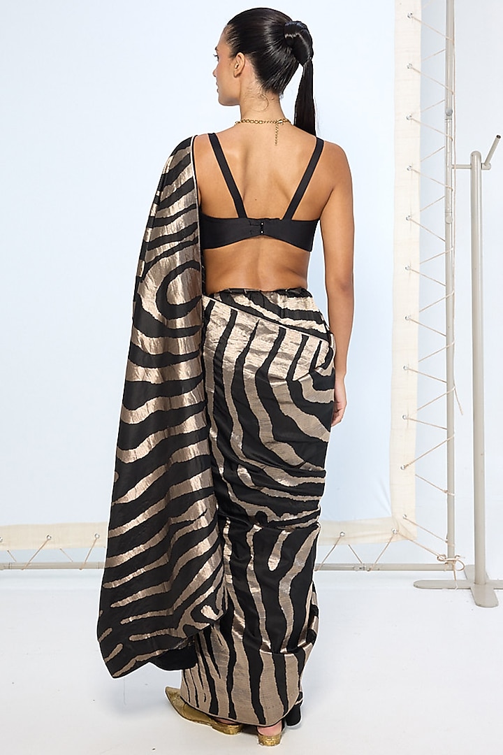 Black & Silver Pure Silk Zari Embroidered Banarasi Handwoven Wedding Saree by Ekaya at Pernia's Pop Up Shop