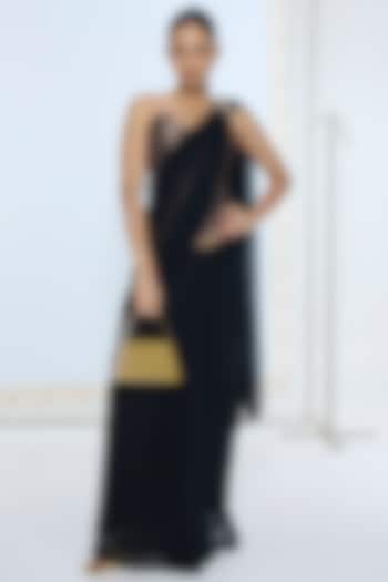 Black Pure Chiffon Party Wear Saree by Ekaya at Pernia's Pop Up Shop