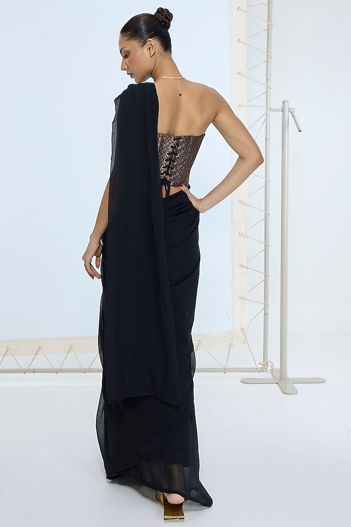 Black Pure Chiffon Party Wear Saree by Ekaya at Pernia's Pop Up Shop