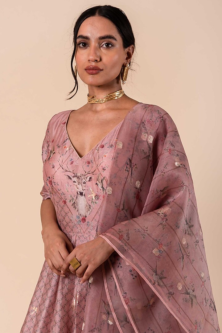 Pink Digital Printed Wedding Anarkali Set by Ekaya at Pernia's Pop Up Shop