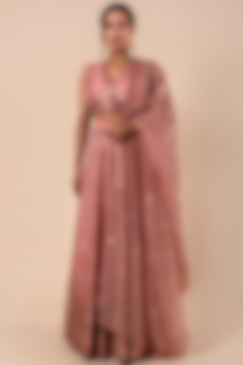 Pink Silk Banarasi Kadhwa Lehenga Set  by Ekaya