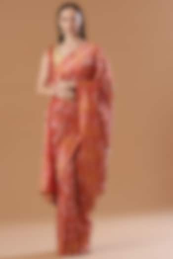 Red Silk Handwoven Saree Set by Ekaya