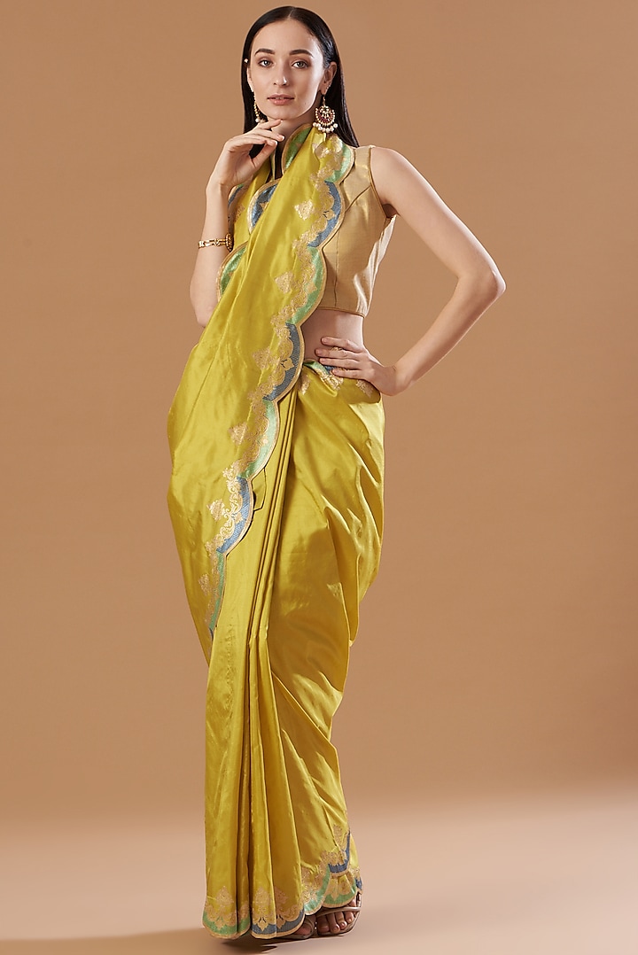 Yellow Silk Handwoven Saree Set by Ekaya