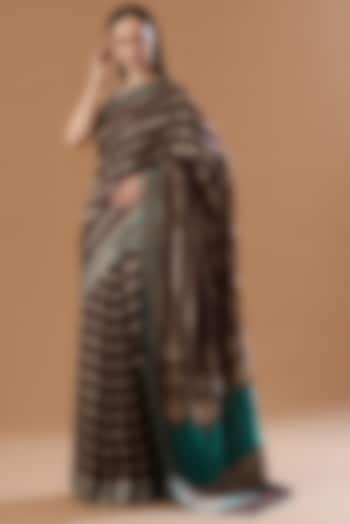 Brown Silk Handwoven Saree Set by Ekaya