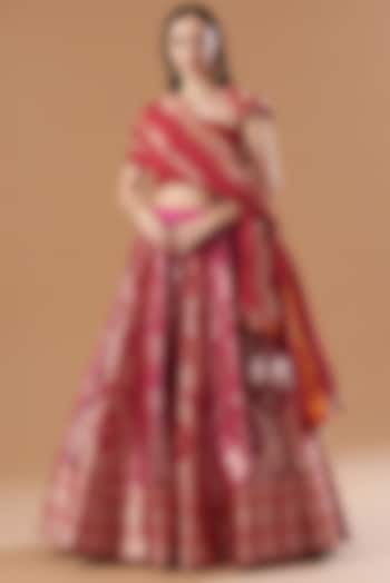Red Silk Handwoven Bridal Lehenga Set by Ekaya at Pernia's Pop Up Shop